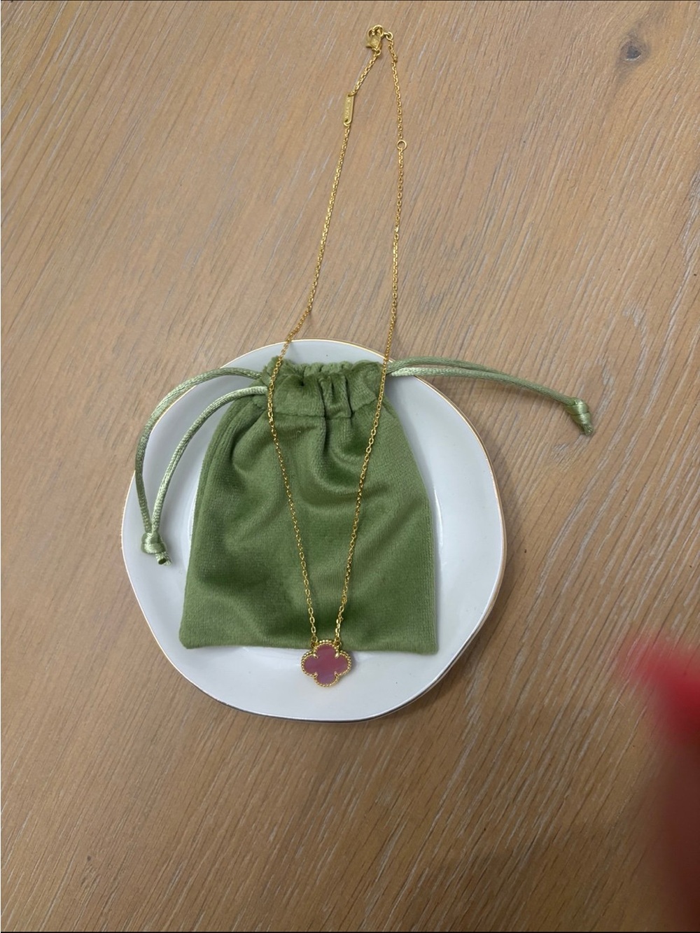 Gold-Plated Necklace with Pink Clover Pendant